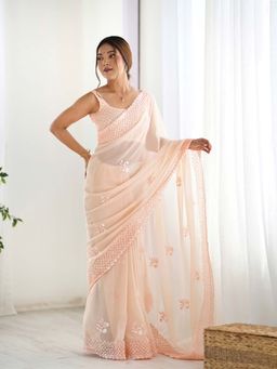 Varanga - Peach Georgette Saree With Unstitched Blouse