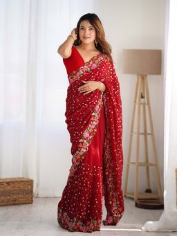 Varanga - Red Georgette Saree With Unstitched Blouse