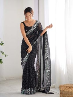 Varanga - Black Georgette Saree With Unstitched Blouse