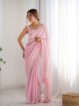 Varanga - Peach Georgette Saree With Unstitched Blouse