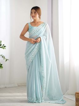 Varanga - Blue Georgette Saree With Unstitched Blouse