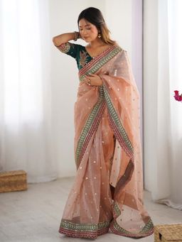 Varanga - Bronze Organza Saree With Unstitched Blouse
