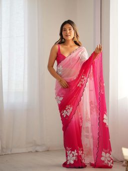 Varanga - Peach Organza Saree With Unstitched Blouse