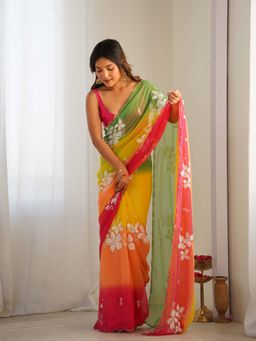 Varanga - Multi-Color Organza Saree With Unstitched Blouse