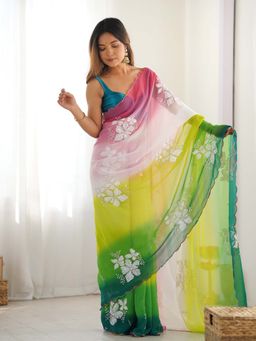 Varanga - Multi-Color Organza Saree With Unstitched Blouse