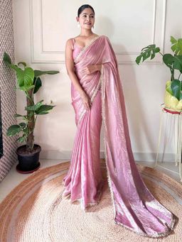 Varanga - Pink Organza Saree With Unstitched Blouse