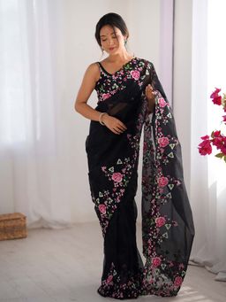 Varanga - Black Organza Saree With Unstitched Blouse