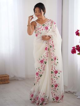 Varanga - White Organza Saree With Unstitched Blouse