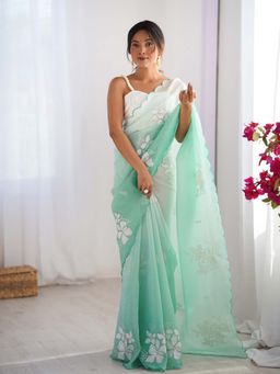 Varanga - Sea Green Organza Saree With Unstitched Blouse