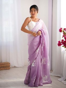Varanga - Lavender Organza Saree With Unstitched Blouse