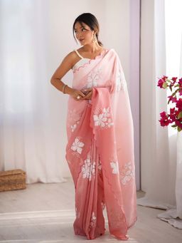 Varanga - Peach Organza Saree With Unstitched Blouse