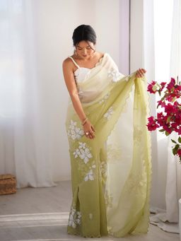 Varanga - Lime Green Organza Saree With Unstitched Blouse