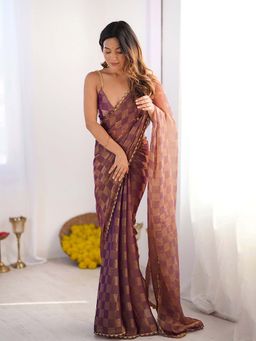 Varanga - Brown Chiffon Saree With Unstitched Blouse