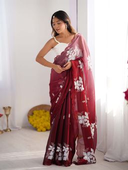 Varanga - Red Organza Saree With Unstitched Blouse