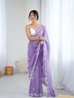Varanga - Lavender Chiffon Saree With Unstitched Blouse