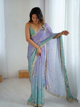 Varanga - Purple Chiffon Saree With Unstitched Blouse