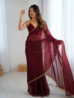 Varanga - Maroon Chiffon Saree With Unstitched Blouse