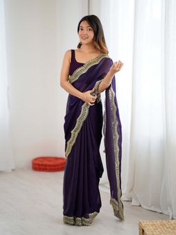 Varanga - Purple Chiffon Saree With Unstitched Blouse