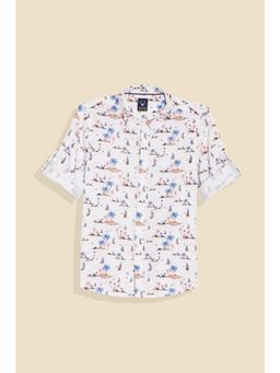 Allen Solly - Boys White Slim Fit Print Casual Shirt