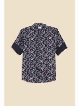 Allen Solly - Boys Navy Blue Slim Fit Print Casual Shirt
