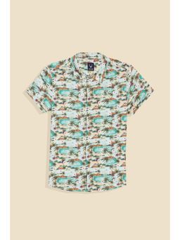 Allen Solly - Boys Green Regular Fit Print Casual Shirt