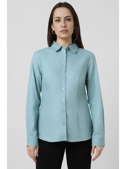 Van Heusen - Women Light Blue Textured Long Sleeves Formal Shirt