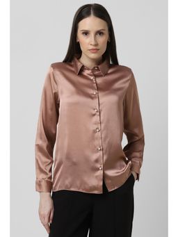 Van Heusen - Women Brown Solid Long Sleeves Party Shirt
