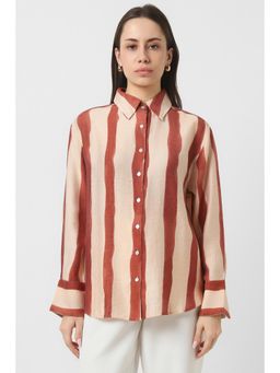 Van Heusen - Women Beige Stripe Long Sleeves Casual Shirt
