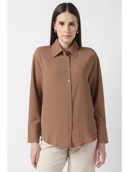 Van Heusen - Women Brown Textured Long Sleeves Casual Shirt