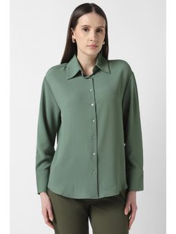 Van Heusen - Women Green Textured Long Sleeves Casual Shirt