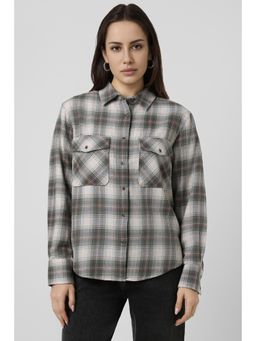 Van Heusen - Women Grey Check Long Sleeves Casual Shirt