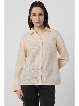 Van Heusen - Women Beige Embroidered Long Sleeves Casual Shirt