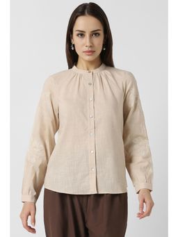 Van Heusen - Women Beige Textured Long Sleeves Casual Shirt