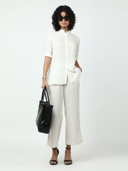 Saltpetre - White Three Fourth Sleeves Shirt with Wide Leg Pants (Set of 2)