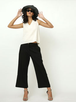 Saltpetre - White V-Neck Top with Black Wide Leg Pant (Set of 2)