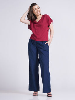 Saltpetre - Maroon V-Neck Top with Navy Blue Corduroy Pant (Set of 2)