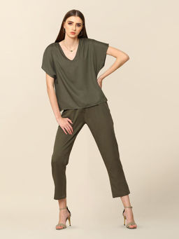 Saltpetre - Olive V-Neck Top with Pant (Set of 2)