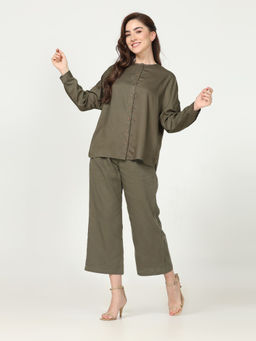 Saltpetre - Olive Round Neck Top with Pants (Set of 2)