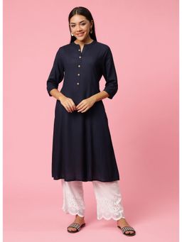 Shree - Women Rayon Navy Blue Solid Kurta