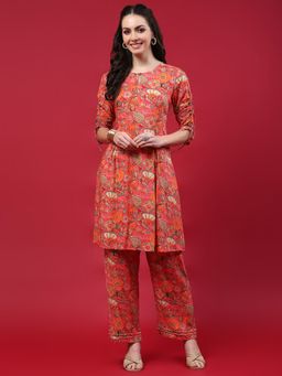 Shree - Women Rayon Peach Floral Print Co-Ord (Set Of 2)
