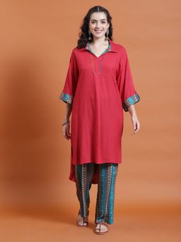 Shree - Women Rayon Red Solid Co-Ord (Set Of 2)