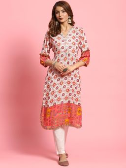 Shree - Women Rayon Red Geometric Print Kurta