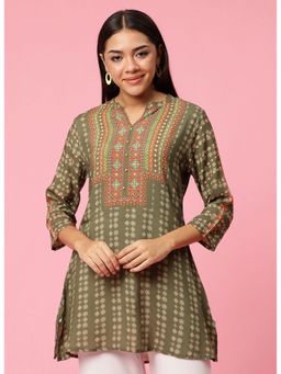 Shree - Women Rayon Olive Geometric Print Tunic