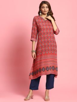 Shree - Women Muslin Red Floral Butti Print Kurta