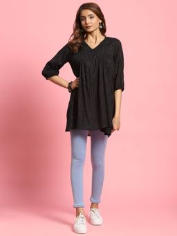 Shree - Women Crepe Black Stripes Tunic