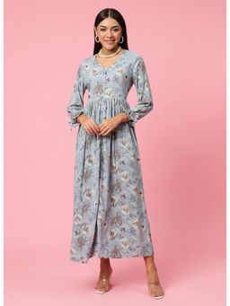 Shree - Women Rayon Blue Floral Print Midi Dress