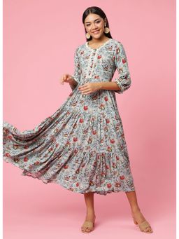 Shree - Women Rayon Lavender Floral Print Midi Dress