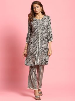 Shree - Women Rayon Black Floral Print Co-Ord (Set Of 2)