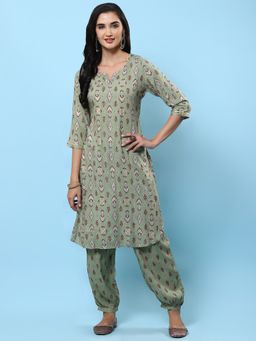 Shree - Women Rayon Green Printed Kurta With Salwar Pant (Set Of 2)