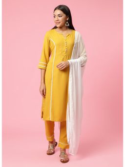 Shree - Women Rayon Mustard Solid Kurta With Pant And Dupatta (Set Of 3)